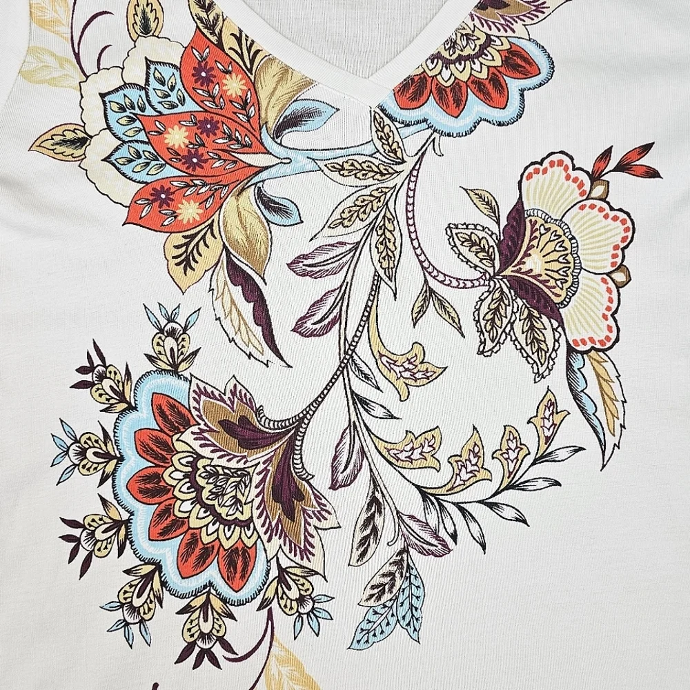CHICO'S Floral Pima Cotton 3/4 Sleeve Soft, Lightweight Pullover Top Size S - Picture 11 of 11